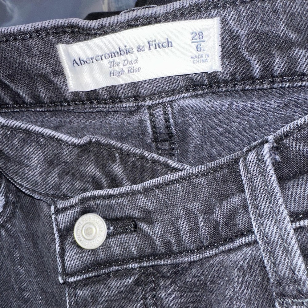 Abercrombie & Fitch Black Denim Straight Button Fly High Rise Crossover Dad Jean - Picture 6 of 11
